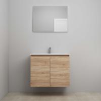 On-Line Badkamermeubelset - 80 cm - Voorgemonteerd - Greeploos 2 Deuren - Porseleinen Wastafel - 1 Kraangat - Spiegel - Eiken - thumbnail