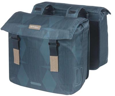Basil elegance dubbele fietstas, blauw, gerecycled pet, gevoerd, waterkerende sluiting, universal bridge, 40-49l