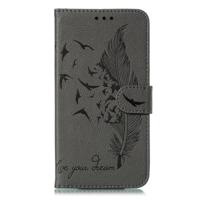 Feather patroon Litchi textuur horizontale Flip lederen draagtas met portemonnee & houder & kaartsleuven voor Motorola One Pro (grijs) - thumbnail