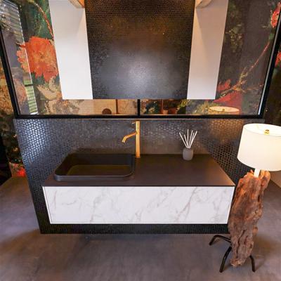 Badkamermeubelset Mondiaz Erin 120 cm met 1 Lade met RIDGE Wastafel Links Urban met 1 kraangat Greeploos Mat Carrara