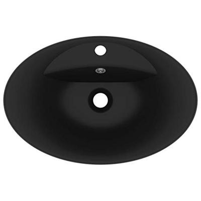 Wastafel met overloop ovaal 58,5x39 cm keramiek matzwart Wastafel met overloop ovaal 58,5x39 cm keramiek matzwart