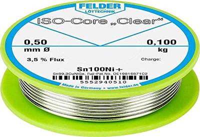 Felder ISO-Core Clear Sn100Ni+ Soldeertin Spoel Sn99,25Cu0,7Ni0,05 0.100 kg 0.5 mm Felder ISO-Core Clear Sn100Ni+ Soldeertin Spoel Sn99,25Cu0,7Ni0,05 0.100 kg 0.5 mm