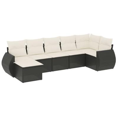 7-delige Loungeset met kussens poly rattan zwart