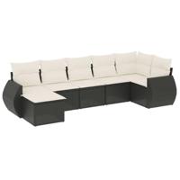 7-delige Loungeset met kussens poly rattan zwart - thumbnail