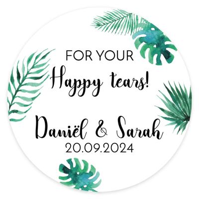 Etiket rond 35mm happy tears Tropische bladeren