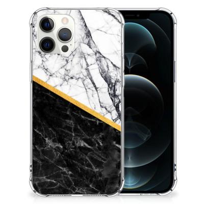 iPhone 12 Pro Max Anti-Shock Hoesje Marmer Wit Zwart - Origineel Cadeau Man iPhone 12 Pro Max Anti-Shock Hoesje Marmer Wit Zwart - Origineel Cadeau Man