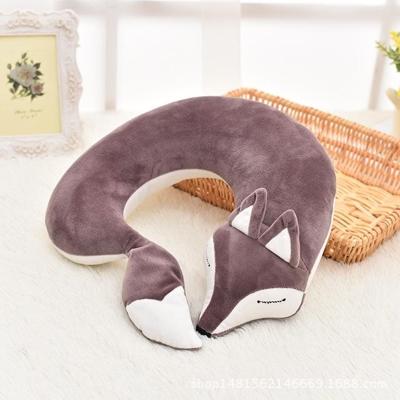 Mooie Fox dierlijke katoen pluche U vorm nek kussen voor reizen auto vliegtuig reizen grootte: 30x30x8cm (bruin)