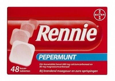 Rennie Pepermunt kauwtabletten bij brandend maagzuur Rennie Pepermunt kauwtabletten bij brandend maagzuur