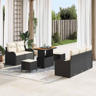 Tuinbankenset met kussen 8 pcs Zwart poly rattan
