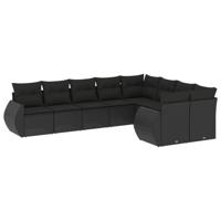 9-delige Loungeset met kussens poly rattan zwart - thumbnail