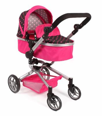 Combi-poppenwagen Yolo - Pink Zwart
