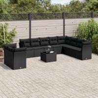 11-delige Loungeset met kussens poly rattan zwart - thumbnail