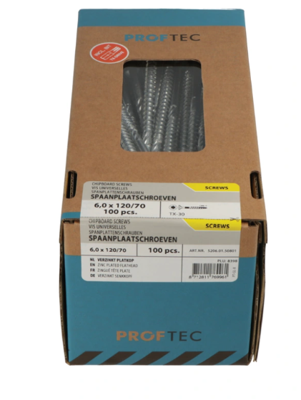 Proftec Spaanplaatschroef Vz Pk +Snijpunt Torx TX30 (+Bit) 6.0X130/70 | 100 stuks - 5206.01.50901