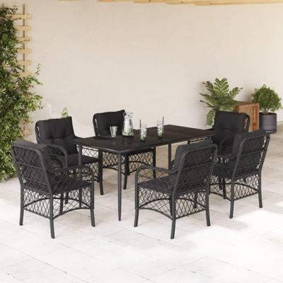 7-delige Tuinset met kussens poly rattan zwart