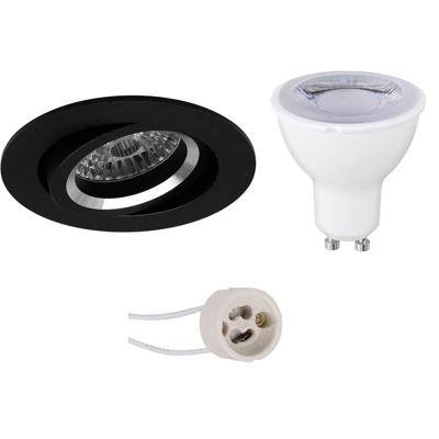 GU10 Inbouwspot Set - Mat Zwart - Inbouw Rond - Dimbaar - Kantelbaar - Pragmi Aerony Pro - 6W - Helder/Koud Wit 6400K - Ø82mm