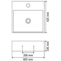 Wastafel met kraangat 60,5x42,5x14,5 cm keramiek zwart - thumbnail