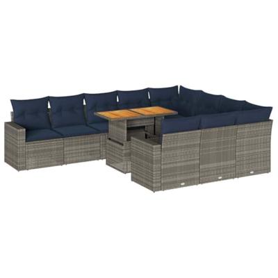 11-delige Loungeset met kussens poly rattan grijs