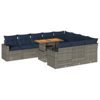 11-delige Loungeset met kussens poly rattan grijs - thumbnail