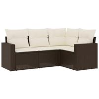 4-delige Loungeset met kussens poly rattan bruin - thumbnail