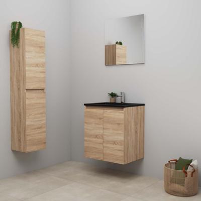 On-Line Badkamermeubelset - 60 cm - Bouwpakket - Greeploze Ladestructuur - Acryl Wastafel - 1 Kraangat - Spiegel - Eiken