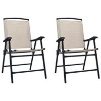 VidaXL Opklapbare stoelen, 2 stuks, texilene crème - thumbnail