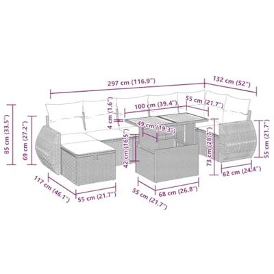 5-delige Loungeset met kussens poly rattan en acaciahout beige