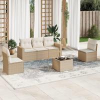6-delige Loungeset met kussens poly rattan beige - thumbnail