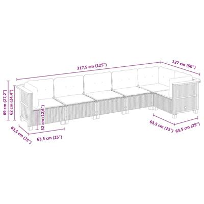 6-delige Loungeset met kussens poly rattan zwart - thumbnail