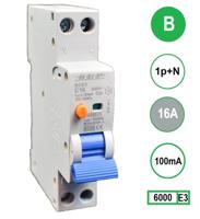 Aardlekautomaat 16A B Kar 100mA 2 polig 18mm breed Kema Keur 230V automaat en aardlek in een module - thumbnail