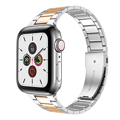 By Qubix - Stalen schakelband - Zilver met champagne goud - Compatible met Apple watch 44mm / 45mm / 46mm / 49mm - Compatible Apple watch bandjes