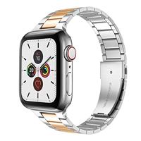 By Qubix - Stalen schakelband - Zilver met champagne goud - Compatible met Apple watch 38mm / 40mm / 41mm / 42mm - Compatible Apple watch bandjes - thumbnail