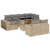 11-delige Tuinset met kussens poly rattan beige - thumbnail