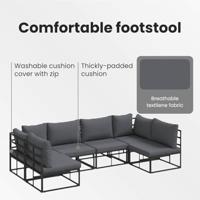 Tuinbankenset met kussen 7 pcs Zwart Aluminium - thumbnail