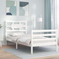 Bedframe met hoofdbord massief hout wit - thumbnail