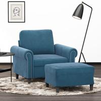 Fauteuil met voetenbank 60 cm fluweel blauw - thumbnail