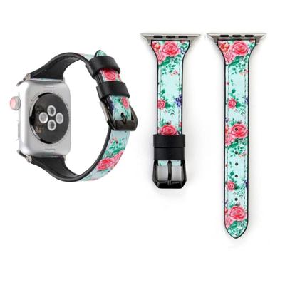 Letter T vorm eenvoudige Floral lederen polshorloge band met roestvrijstalen gesp voor Apple Watch serie 3 & 2 & 1 38mm (groen)