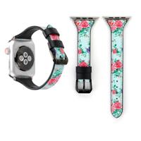 Letter T vorm eenvoudige Floral lederen polshorloge band met roestvrijstalen gesp voor Apple Watch serie 3 & 2 & 1 38mm (groen) - thumbnail