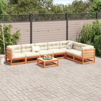 8-delige Loungeset met kussens massief grenenhout wasbruin - thumbnail