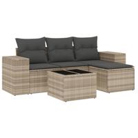 5-delige Loungeset met kussens poly rattan lichtgrijs - thumbnail