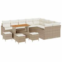 Tuinbankenset met kussen 13 pcs Beige poly rattan - thumbnail