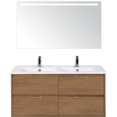 Porto Badmeubelset 120 cm - 4 Laden Honey - Keramische Wastafel Wit Slim met Sence Spiegel