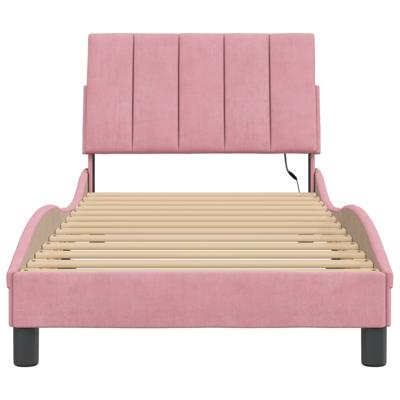 Bedframe met LED zonder matras "Hanko" fluweel roze 90x200 cm