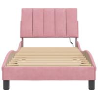 Bedframe met LED zonder matras "Hanko" fluweel roze 90x200 cm - thumbnail
