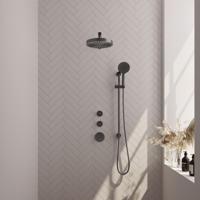 BRAUER Stripe Thermostatische Inbouw Regendouche - SET 10 - 25cm douchekop - rechte muurarm - 3-standen handdouche - doucheslang - geïntegreerde glijstang - gunmetal geborsteld PVD 5-GM-383 - thumbnail