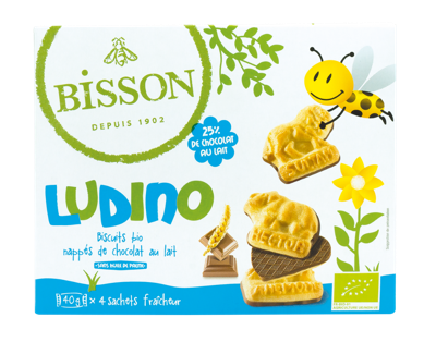 Bisson Ludino koekjes met melkchocolade 4 zakjes bio 160 Gram