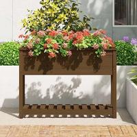 VidaXL Plantenbak met schap 111,5x34,5x81 cm grenenhout honingbruin - thumbnail