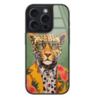 iPhone 15 Pro glazen hardcase - Luipaard hipster - thumbnail
