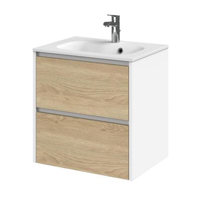 Tiger Reverse Meubelset 60 cm met 2 lades Naturel eik - Mat wit incl Oval wastafel Mat wit - 800308