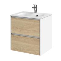 Tiger Reverse Meubelset 60 cm met 2 lades Naturel eik - Mat wit incl Oval wastafel Mat wit - 800308 - thumbnail