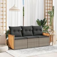 3-delige Loungeset met kussens poly rattan grijs - thumbnail